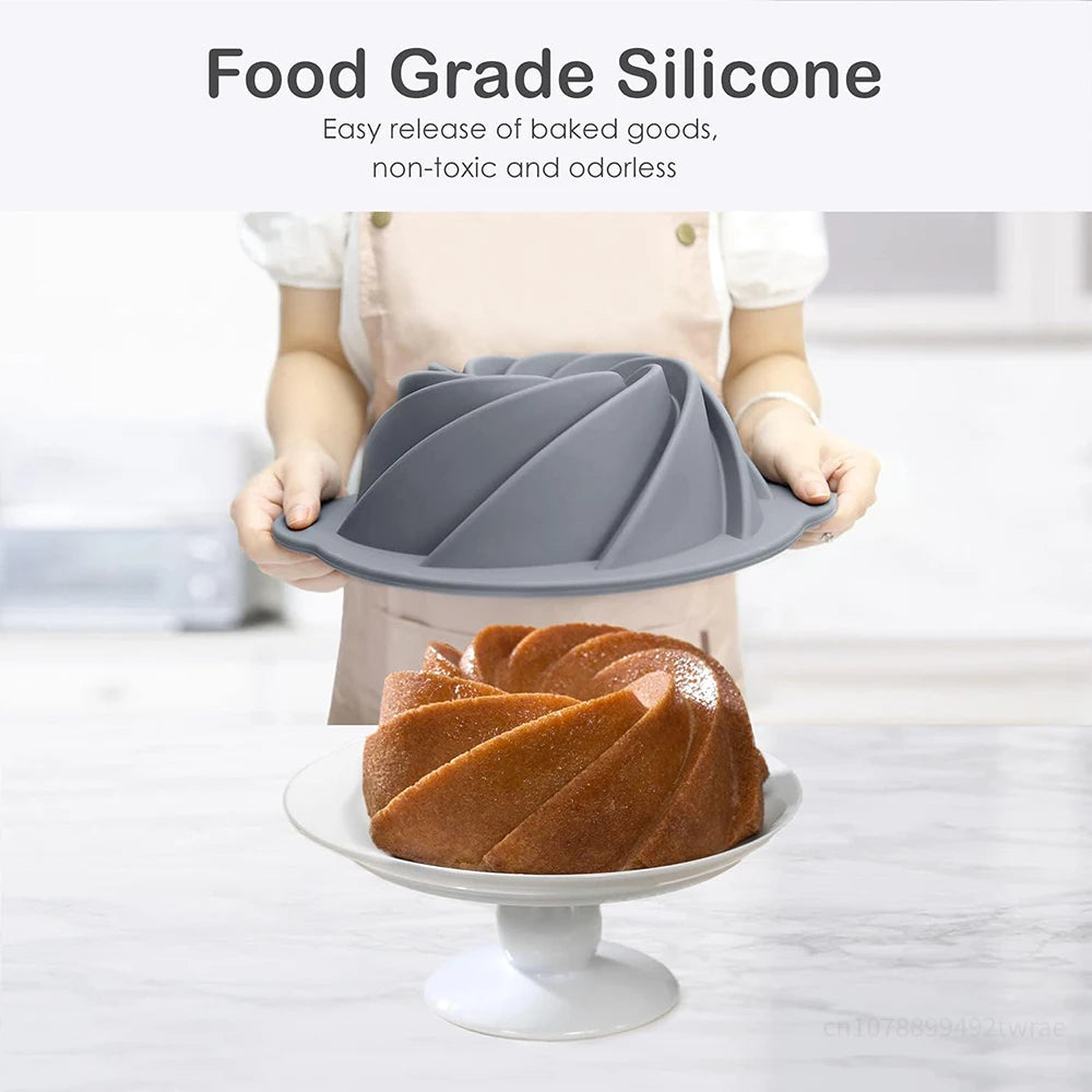 10-Inch Non-Stick Silicone Bunte Cake Pan Food Grade Silicone Cake Mold with Steel Frame and Baking Handle Silicone Baking Pan