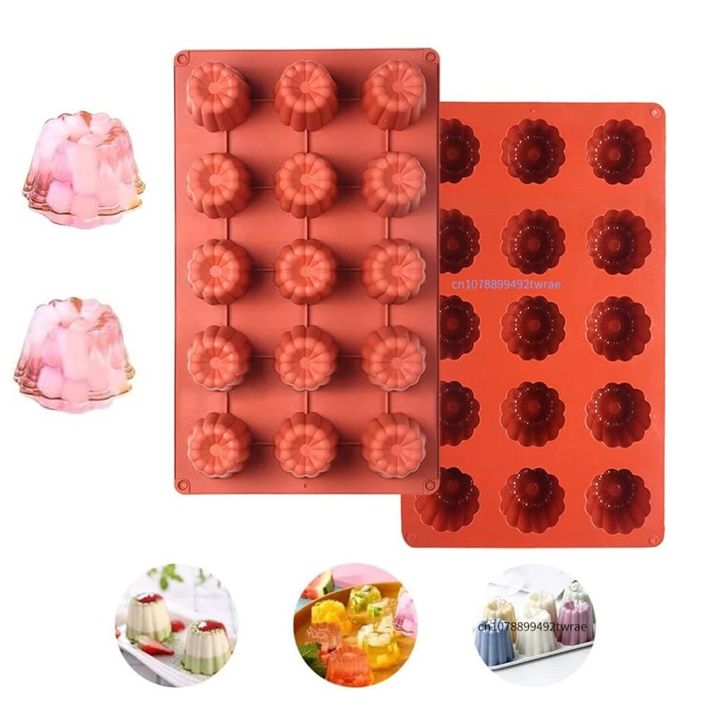 15 Cavity Cannele Cake Mold Silicone Baking Mold Chocolate Candy Pudding Candle Dessert Mould Homemade DIY Decorating Tools