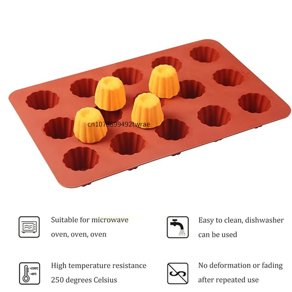 15 Cavity Cannele Cake Mold Silicone Baking Mold Chocolate Candy Pudding Candle Dessert Mould Homemade DIY Decorating Tools