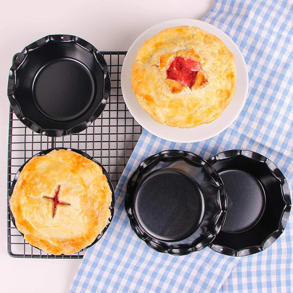 5 Inch Mini Pie Pans 4 Packs Carbon Steel Reusable Nonstick Small Pie Plate Baking 8oz Ruffled Edge Individual Round Bakeware