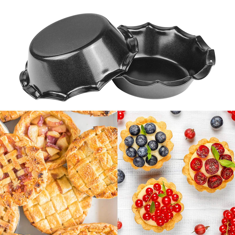 5 Inch Mini Pie Pans 4 Packs Carbon Steel Reusable Nonstick Small Pie Plate Baking 8oz Ruffled Edge Individual Round Bakeware