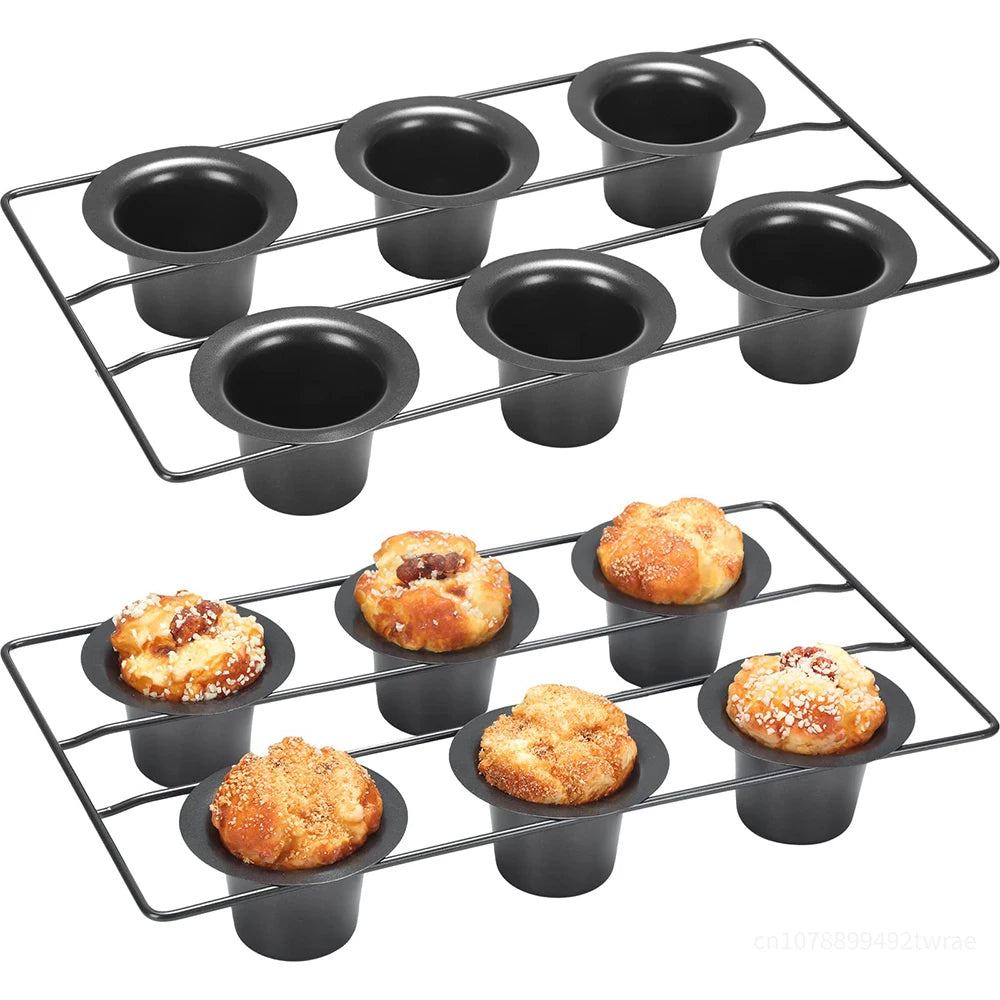 6 Cup Nonstick Cupcake Pudding Pan Oven Muffin Cake Mold Heavy Duty Carbon Steel Baking Pan Biscuit Tray Kitchen Baking Supplies