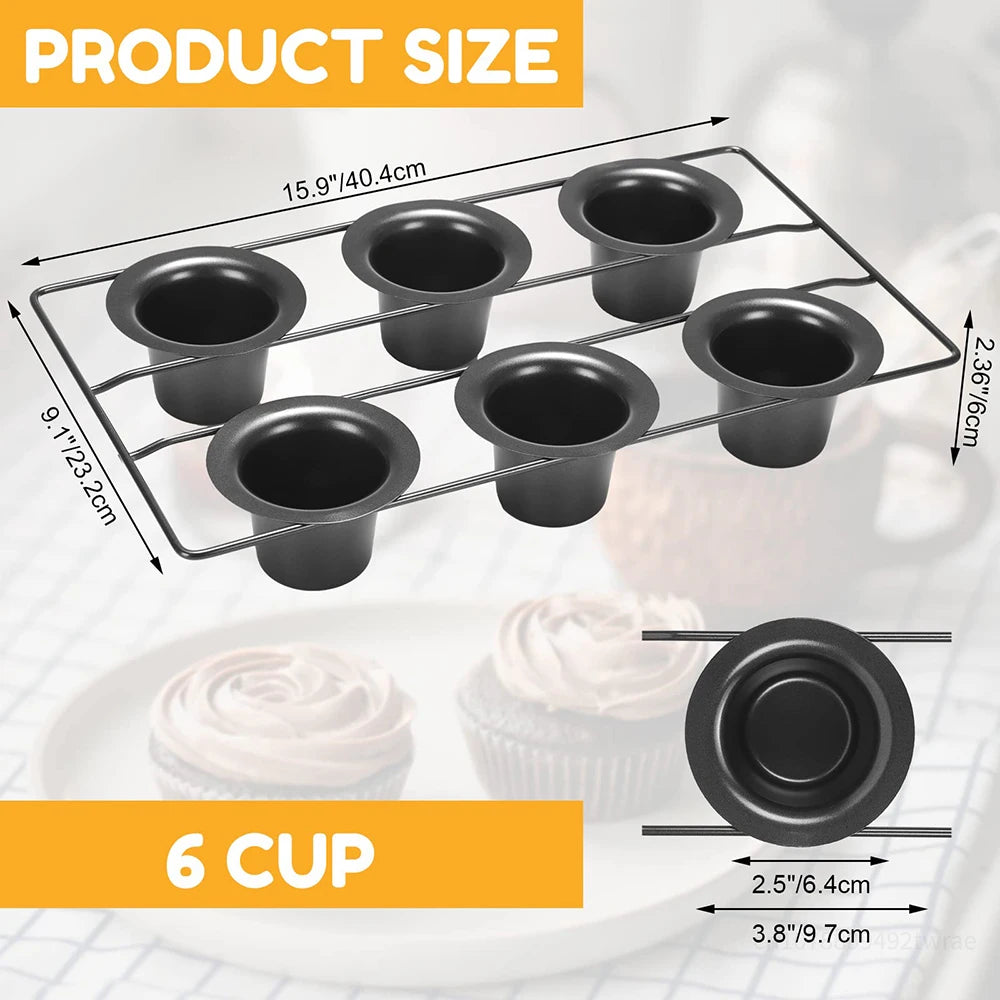 6 Cup Nonstick Cupcake Pudding Pan Oven Muffin Cake Mold Heavy Duty Carbon Steel Baking Pan Biscuit Tray Kitchen Baking Supplies