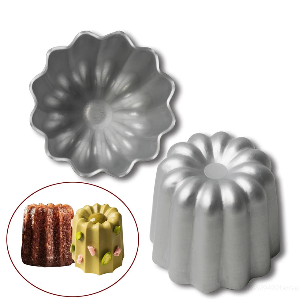 6Pcs Fluted Round Flower Shape Mold Mini Aluminum Alloy Cannele Mold Non-stick Pudding Dessert Cake Mould Baking Accessories