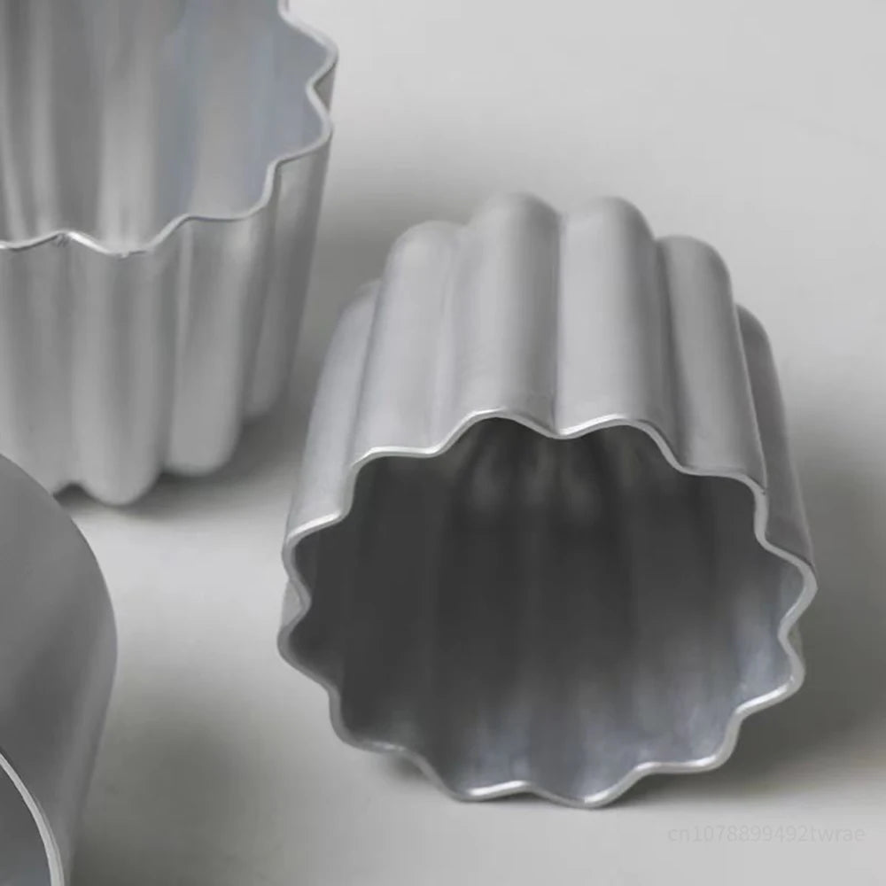 6Pcs Fluted Round Flower Shape Mold Mini Aluminum Alloy Cannele Mold Non-stick Pudding Dessert Cake Mould Baking Accessories