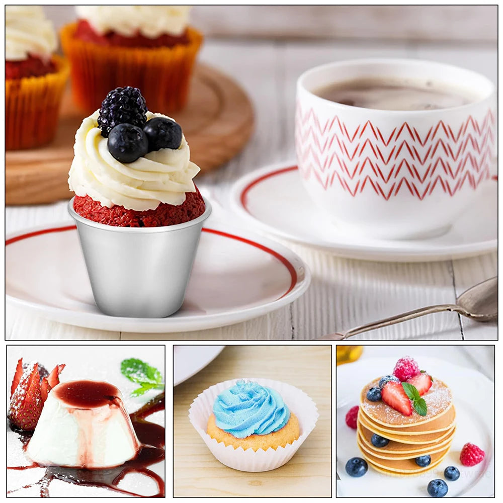 8pcs Pudding Moulds Aluminum Cupcake Mould Muffin Tin Souffle Moulds Cups Egg Tart Cheesecake Mould Non-Stick Baking Tools