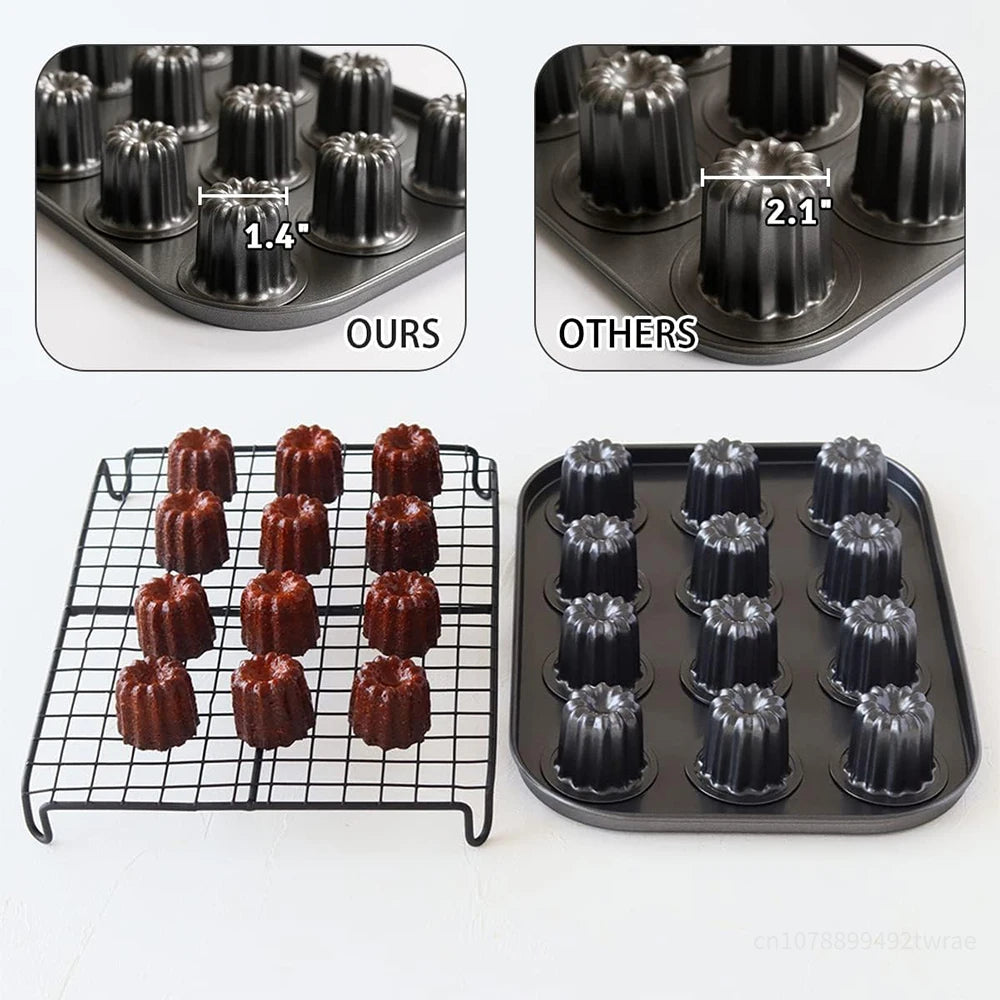 Canele Mold Non-Stick Canele Pan Carbon Steel Mini Fluted Cake Pan French Cake Mold Muffin Cupcake Molds Baking Tools