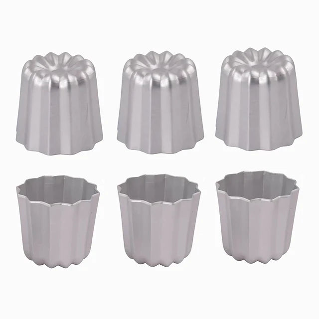 6Pcs Fluted Round Flower Shape Mold Mini Aluminum Alloy Cannele Mold Non-stick Pudding Dessert Cake Mould Baking Accessories