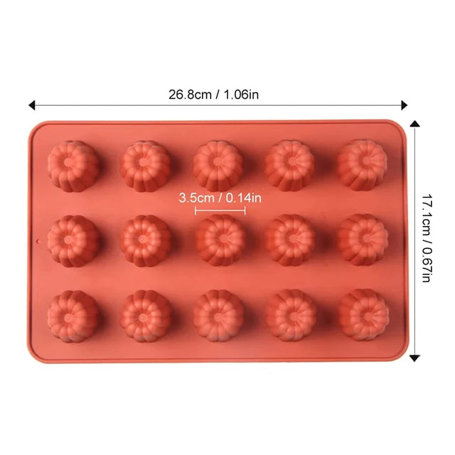 15 Cavity Cannele Cake Mold Silicone Baking Mold Chocolate Candy Pudding Candle Dessert Mould Homemade DIY Decorating Tools